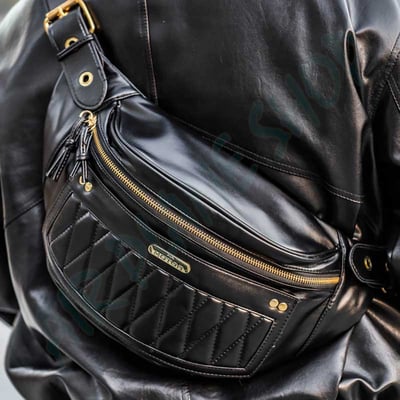 復古菱格紋皮革包 摩托車側背包 重機包 復古側背包3