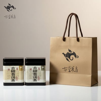 古萱茶坊監製-古樹普洱禮盒組(生茶45g*1罐/熟茶33g*1罐/提袋*1個)1