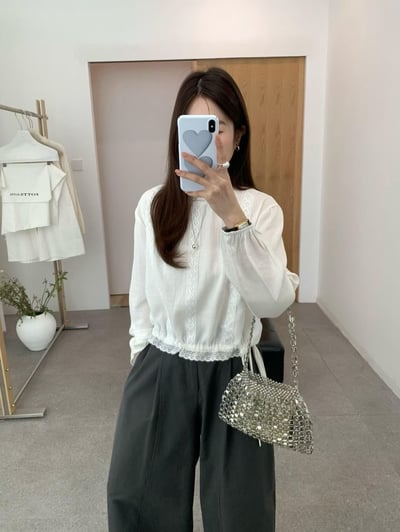 B13 短版側綁布蕾絲上衣9