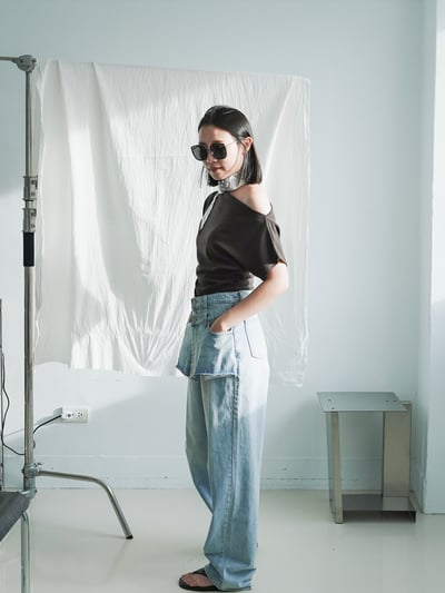 H14 設計師偽兩件丹寧長褲8