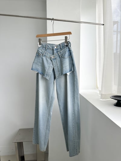 H14 設計師偽兩件丹寧長褲3