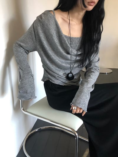 B03 微露肩假兩件上衣10