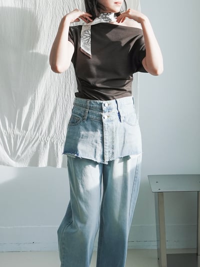 H14 設計師偽兩件丹寧長褲4