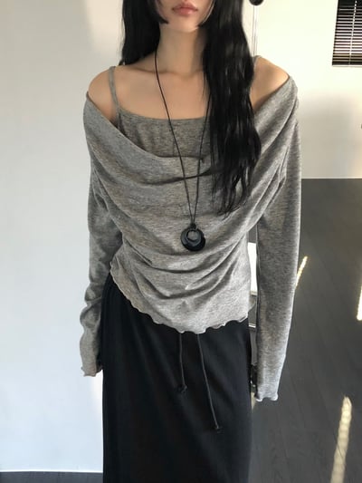 B03 微露肩假兩件上衣1