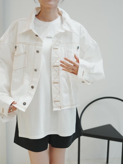 V08 不修邊單寧抽鬚外套4