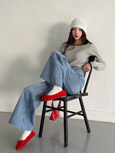 B14 高腰雙釦丹寧寬褲15