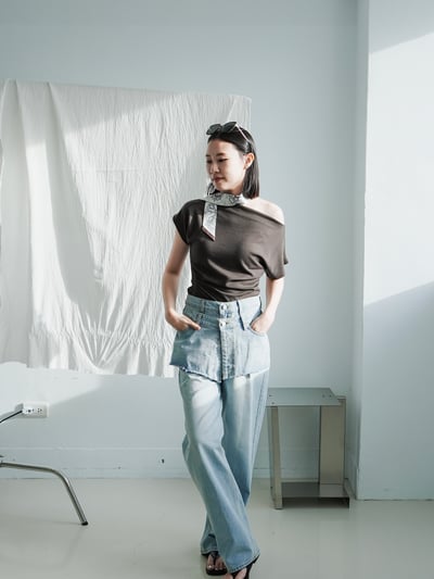 H14 設計師偽兩件丹寧長褲2