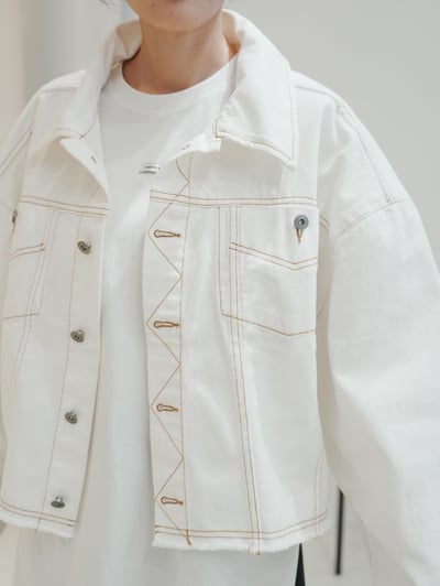 V08 不修邊單寧抽鬚外套1