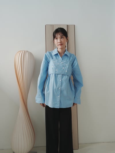 V13 直紋亮片花朵襯衣(SET)2