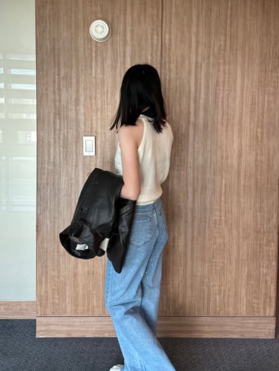 KR03 鑽石拼接直筒丹寧褲7