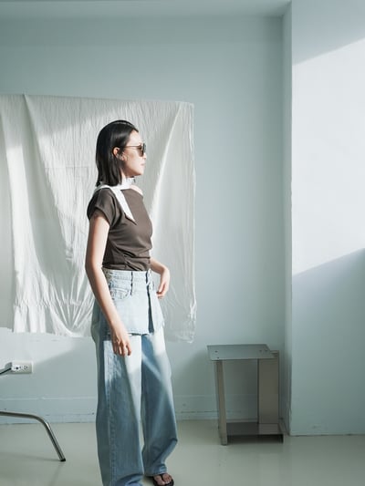 H14 設計師偽兩件丹寧長褲5