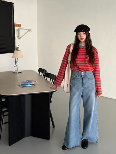 B14 高腰雙釦丹寧寬褲11