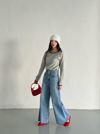 B14 高腰雙釦丹寧寬褲13