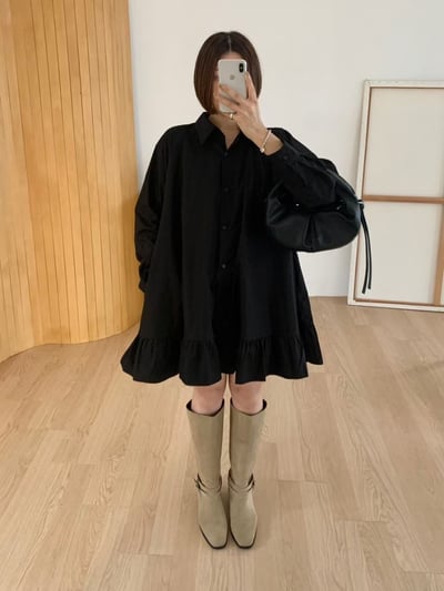 B08 荷葉拼接襯衫式洋裝1
