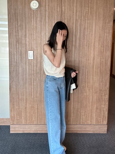 KR03 鑽石拼接直筒丹寧褲8
