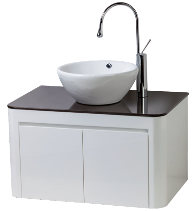 雙弧形人造石檯面浴櫃+圓形立體盆組  (石墨灰)1