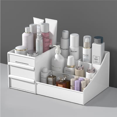 抽屜式-多格化妝品收納盒 (階梯式收納) 保養品收納 護膚 彩妝收納 大容量 雙層 口紅架 刷具收納盒2