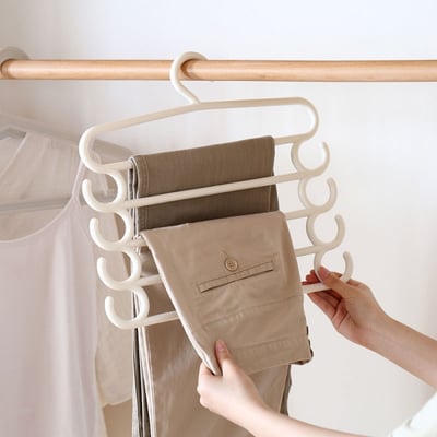 多層褲架 (5層收納) 長褲 褲子收納 衣物收納 毛巾架 圍巾 絲巾架 衣架 領帶 皮帶收納 魔術衣架 防滑衣架 曬衣架 褲架3