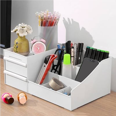 抽屜式-多格化妝品收納盒 (階梯式收納) 保養品收納 護膚 彩妝收納 大容量 雙層 口紅架 刷具收納盒3