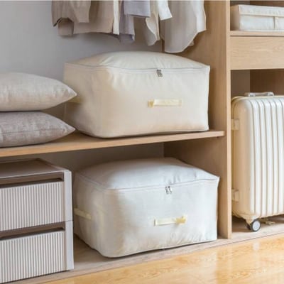 棉被收納袋(3入) (收納換季衣物、棉被) 牛津布 手提式 隔塵 厚被收納 外套 收納盒 大衣收納 拉鍊式 防潮 收納箱1