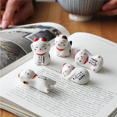 日和招財貓筷架(5入組) 招財貓筷架 筷子架 筷架 筷托 日式筷子架 陶瓷筷架 貓咪筷架 餐桌筷架1