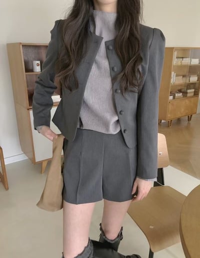 公主袖包釦西外+西裝短褲SET(可拆買）1