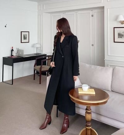 氣質翻領長版大衣外套5