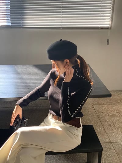 立體縫線滾邊高領打底針織衣4