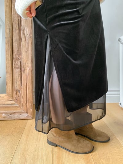 鬆緊絨面拼接雪紡長裙7