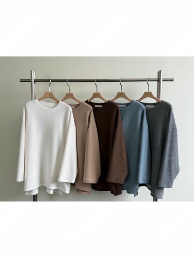 圓領落肩素色魔毛寬鬆上衣11