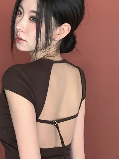 圓領挖背後一字扣帶BRA 彈力T7