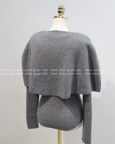 三件組｜Ｖ領坑紋針織衣+小斗篷＋可拆毛圈SET15