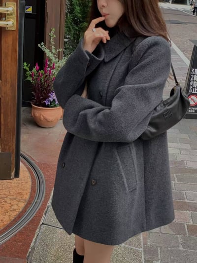 氣質翻領中長版大衣5