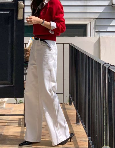 高腰顯瘦白色微寬牛仔褲6