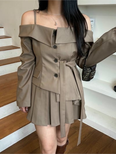 細肩吊帶翻領側綁結西裝衫7