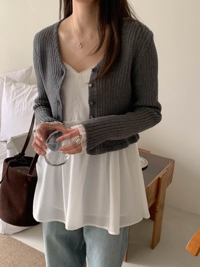 V領手袖拼接針織上衣8