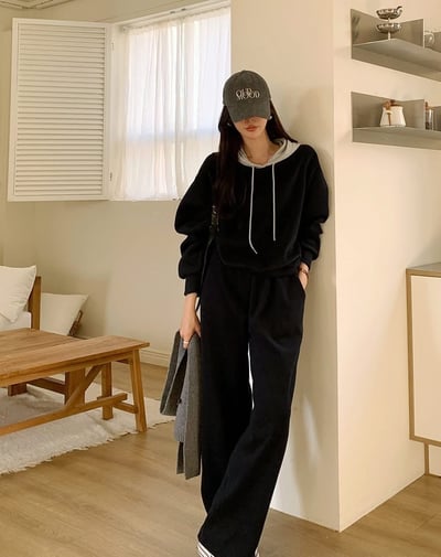 撞色連帽衛衣+長褲SET10