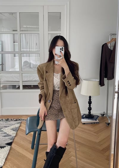 刀領寬鬆口袋麂皮西裝外套6