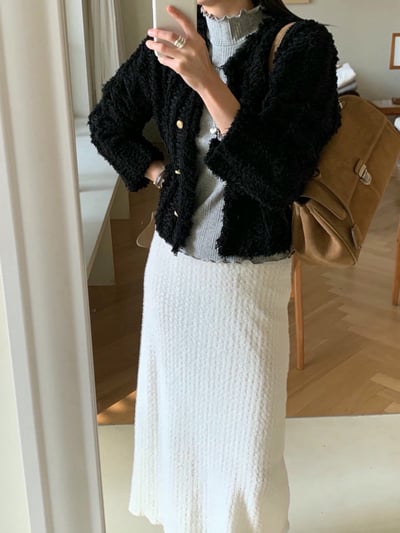 蕾絲滾邊壓皺毛感金釦外套5