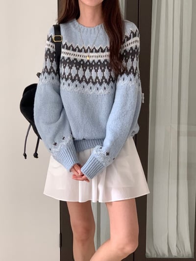 圓領復古圖騰針織衣6