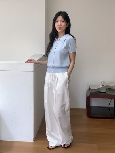 翻領排釦針織短T5