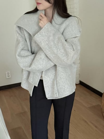 可拆式坑紋翻領單釦大衣5