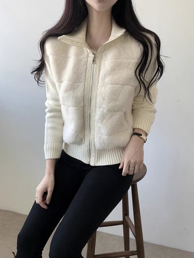 針織手袖拼接毛毛鴨絨外套（鴨絨60%)2