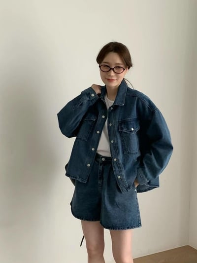 文青牛仔外套+短褲SET7