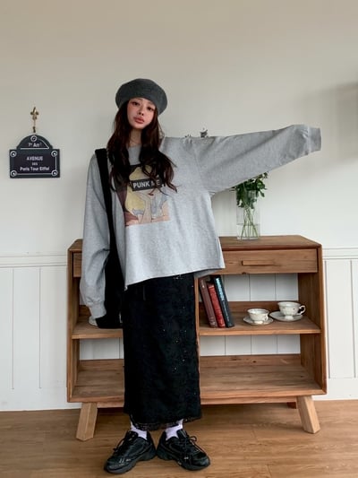 小花刺繡細閃後開衩長裙7