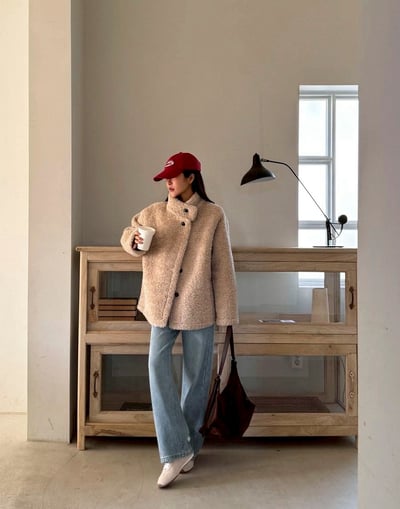 可立領羊羔毛鋪棉大衣5