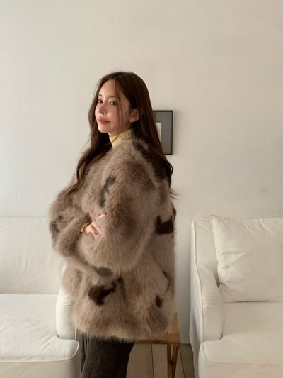 不規則色塊豹紋感毛毛外套4