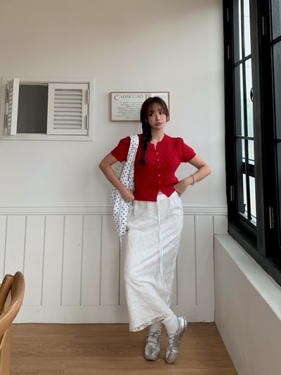 小花刺繡細閃後開衩長裙2