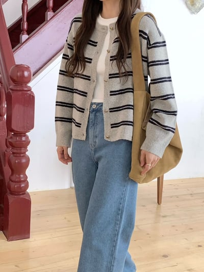 雙橫紋金釦10%羊毛針織外套7