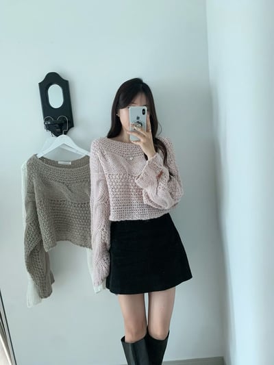 拼接粗麻花短版針織衫5